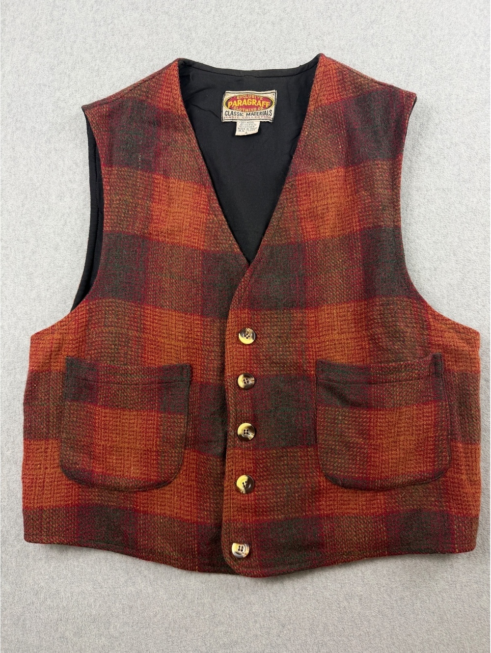 Vintage Paragraph Clothing Co. Plaid Wool Blend Button Front Vest Size L